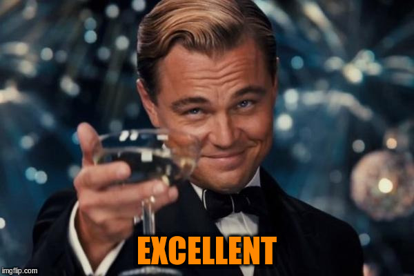 Leonardo Dicaprio Cheers Meme | EXCELLENT | image tagged in memes,leonardo dicaprio cheers | made w/ Imgflip meme maker