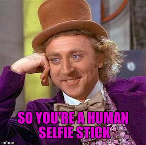 Creepy Condescending Wonka Meme | SO YOU'RE A HUMAN SELFIE STICK | image tagged in memes,creepy condescending wonka | made w/ Imgflip meme maker