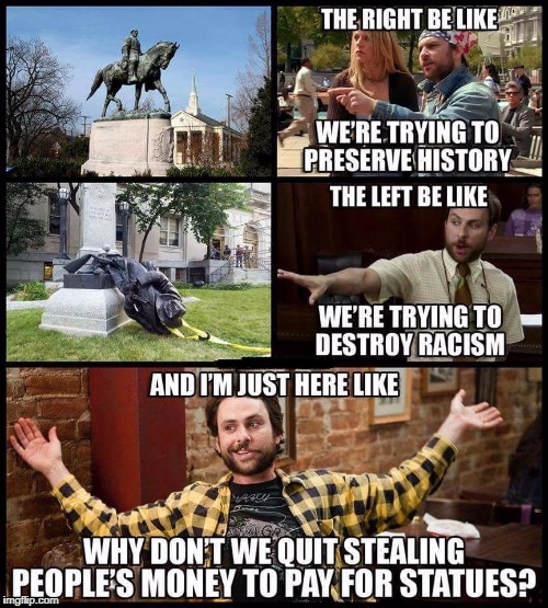 Repost but ¯_(ツ)_/¯ | image tagged in statues,memorial,left wing,right wing,taxation is theft,repost | made w/ Imgflip meme maker