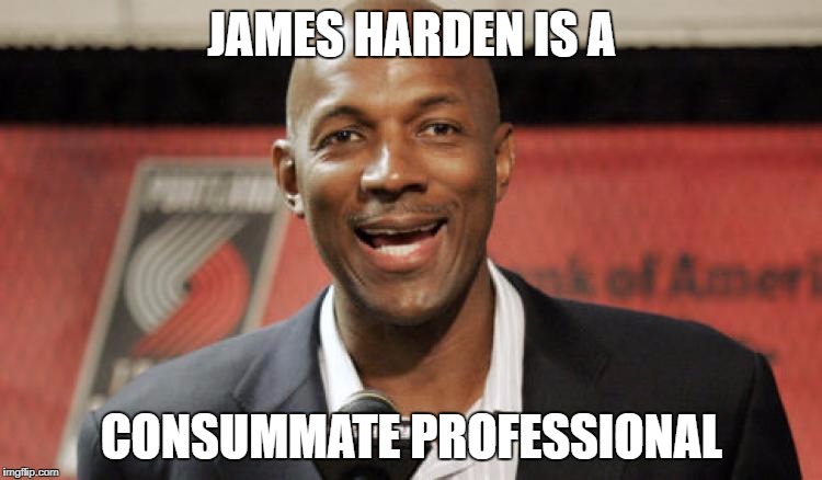 Clyde Drexler | JAMES HARDEN IS A; CONSUMMATE PROFESSIONAL | image tagged in clyde drexler | made w/ Imgflip meme maker