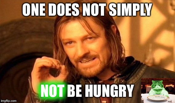 One Does Not Simply Meme | ONE DOES NOT SIMPLY NOT BE HUNGRY NOT | image tagged in memes,one does not simply | made w/ Imgflip meme maker