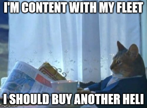 I Should Buy A Boat Cat Meme | I'M CONTENT WITH MY FLEET; I SHOULD BUY ANOTHER HELI | image tagged in memes,i should buy a boat cat | made w/ Imgflip meme maker