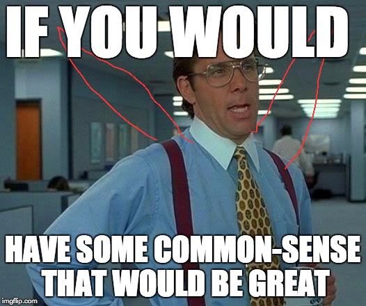 Common-Sense | IF YOU WOULD; HAVE SOME COMMON-SENSE THAT WOULD BE GREAT | image tagged in memes,that would be great | made w/ Imgflip meme maker