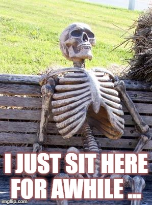 Waiting Skeleton Meme | I JUST SIT HERE FOR AWHILE ... | image tagged in memes,waiting skeleton | made w/ Imgflip meme maker