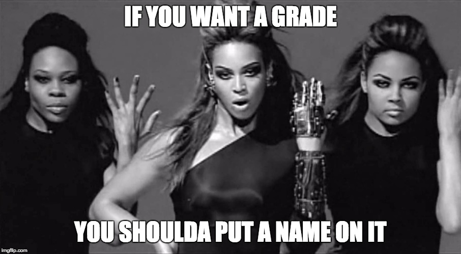 IF YOU WANT A GRADE; YOU SHOULDA PUT A NAME ON IT | made w/ Imgflip meme maker