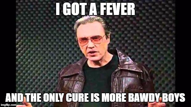 Christopher Walken Fever | I GOT A FEVER; AND THE ONLY CURE IS MORE BAWDY BOYS | image tagged in christopher walken fever | made w/ Imgflip meme maker