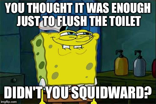 Don't You Squidward | YOU THOUGHT IT WAS ENOUGH JUST TO FLUSH THE TOILET; DIDN'T YOU SQUIDWARD? | image tagged in memes,dont you squidward | made w/ Imgflip meme maker