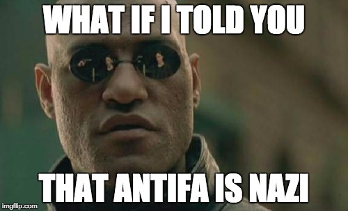 Matrix Morpheus Meme | WHAT IF I TOLD YOU; THAT ANTIFA IS NAZI | image tagged in memes,matrix morpheus | made w/ Imgflip meme maker