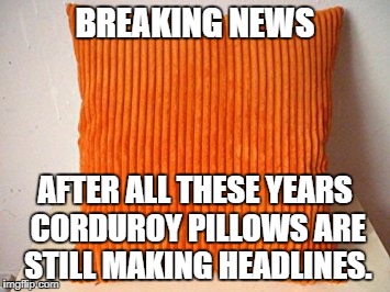 BREAKING NEWS; AFTER ALL THESE YEARS CORDUROY PILLOWS ARE STILL MAKING HEADLINES. | image tagged in bad pun,corduroy pillow | made w/ Imgflip meme maker