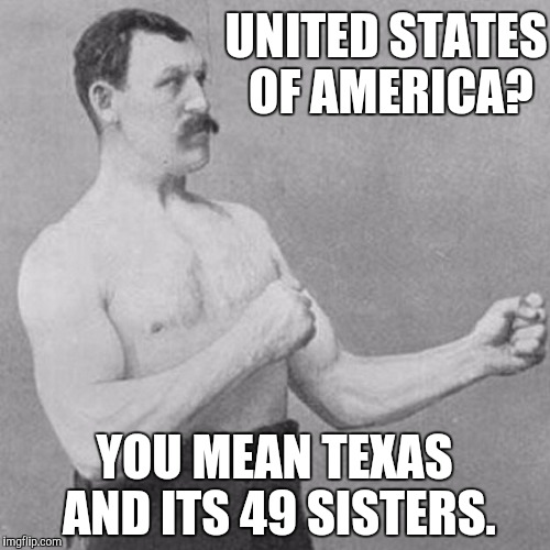 strongman | UNITED STATES OF AMERICA? YOU MEAN TEXAS AND ITS 49 SISTERS. | image tagged in strongman | made w/ Imgflip meme maker