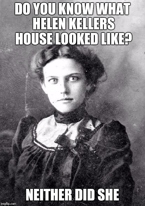 OTOAGF | DO YOU KNOW WHAT HELEN KELLERS HOUSE LOOKED LIKE? NEITHER DID SHE | image tagged in otoagf | made w/ Imgflip meme maker