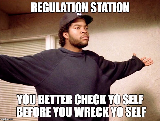 Ice Cube | REGULATION STATION; YOU BETTER CHECK YO SELF BEFORE YOU WRECK YO SELF | image tagged in ice cube | made w/ Imgflip meme maker