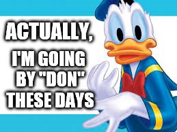 The Donald | ACTUALLY, I'M GOING BY "DON" THESE DAYS | image tagged in donald trump,politics,duck,disney,name,funny | made w/ Imgflip meme maker