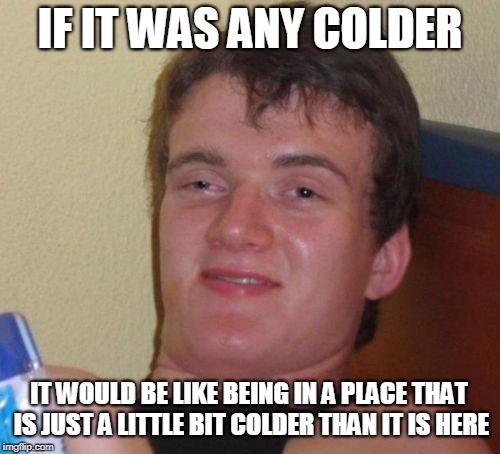 10 Guy Meme | IF IT WAS ANY COLDER; IT WOULD BE LIKE BEING IN A PLACE THAT IS JUST A LITTLE BIT COLDER THAN IT IS HERE | image tagged in memes,10 guy | made w/ Imgflip meme maker