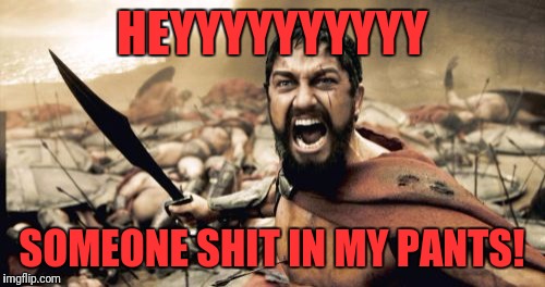 Sparta Leonidas Meme | HEYYYYYYYYYY; SOMEONE SHIT IN MY PANTS! | image tagged in memes,sparta leonidas | made w/ Imgflip meme maker