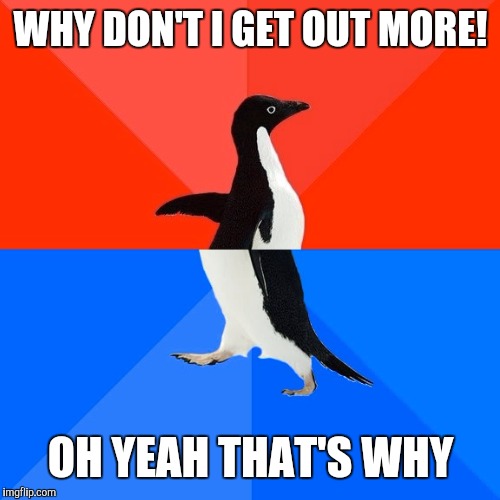 WHY DON'T I GET OUT MORE! OH YEAH THAT'S WHY | made w/ Imgflip meme maker
