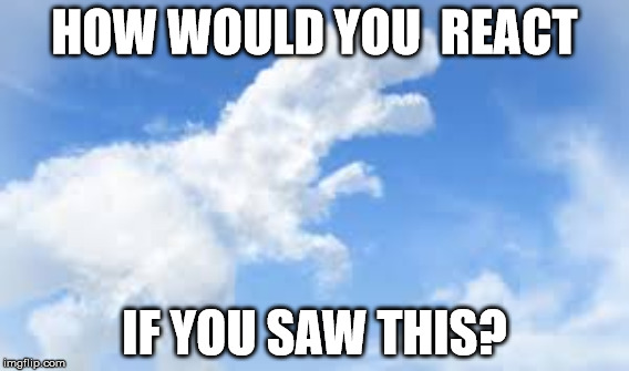 T Rex Cloud Meme | HOW WOULD YOU  REACT; IF YOU SAW THIS? | image tagged in t rex | made w/ Imgflip meme maker