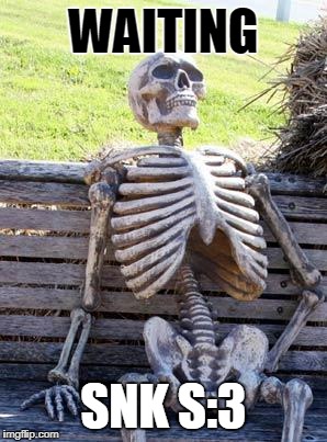 Waiting Skeleton Meme | WAITING; SNK S:3 | image tagged in memes,waiting skeleton | made w/ Imgflip meme maker