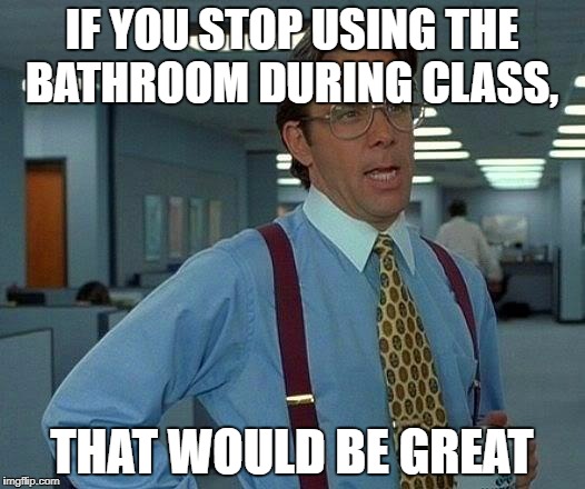 Middle school teachers in a nutshell | IF YOU STOP USING THE BATHROOM DURING CLASS, THAT WOULD BE GREAT | image tagged in memes,that would be great | made w/ Imgflip meme maker