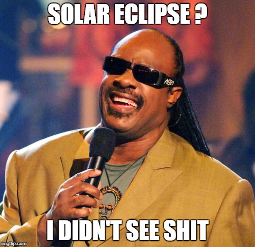 Stevie Wonder Solar Eclipse | SOLAR ECLIPSE ? I DIDN'T SEE SHIT | image tagged in stevie wonder solar eclipse | made w/ Imgflip meme maker