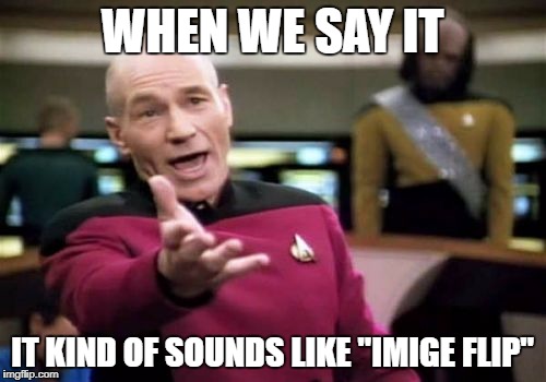 Picard Wtf Meme | WHEN WE SAY IT IT KIND OF SOUNDS LIKE "IMIGE FLIP" | image tagged in memes,picard wtf | made w/ Imgflip meme maker