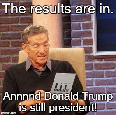 Maury Lie Detector | The results are in. Annnnd Donald Trump is still president! | image tagged in memes,maury lie detector,donald trump | made w/ Imgflip meme maker