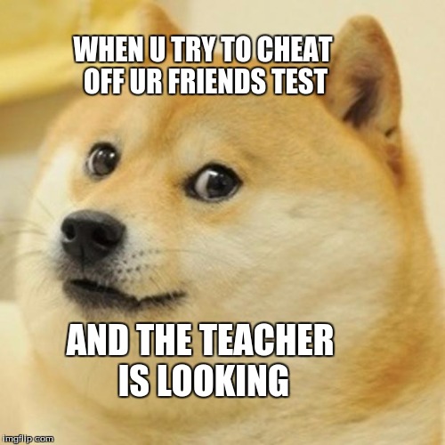 Doge | WHEN U TRY TO CHEAT OFF UR FRIENDS TEST; AND THE TEACHER IS LOOKING | image tagged in memes,doge | made w/ Imgflip meme maker