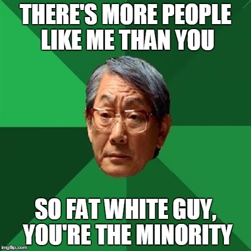 High Expectations Asian Father Meme | THERE'S MORE PEOPLE LIKE ME THAN YOU; SO FAT WHITE GUY, YOU'RE THE MINORITY | image tagged in memes,high expectations asian father | made w/ Imgflip meme maker