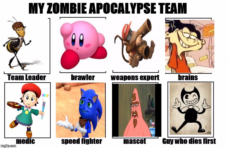 My Zombie Apocalypse Team | image tagged in my zombie apocalypse team,scumbag | made w/ Imgflip meme maker