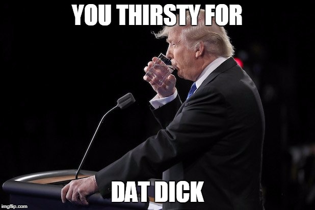 trump drinks water | YOU THIRSTY FOR; DAT DICK | image tagged in trump drinks water | made w/ Imgflip meme maker