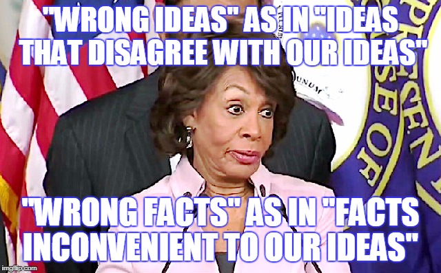 maxine answers questions | "WRONG IDEAS" AS IN "IDEAS THAT DISAGREE WITH OUR IDEAS" "WRONG FACTS" AS IN "FACTS INCONVENIENT TO OUR IDEAS" | image tagged in maxine answers questions | made w/ Imgflip meme maker
