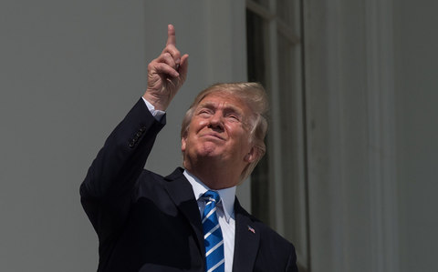 Donald Trump looking at eclipse Blank Meme Template