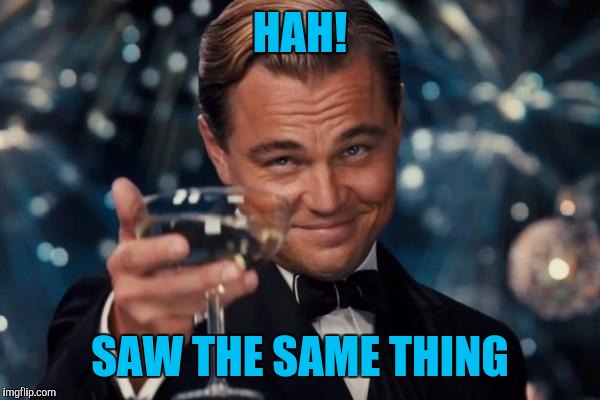 Leonardo Dicaprio Cheers Meme | HAH! SAW THE SAME THING | image tagged in memes,leonardo dicaprio cheers | made w/ Imgflip meme maker