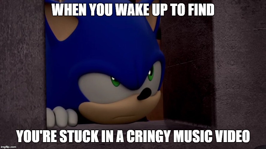 Sonic is Not Impressed - Sonic Boom | WHEN YOU WAKE UP TO FIND; YOU'RE STUCK IN A CRINGY MUSIC VIDEO | image tagged in sonic is not impressed - sonic boom | made w/ Imgflip meme maker