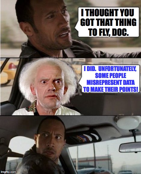 I THOUGHT YOU GOT THAT THING TO FLY, DOC. I DID.  UNFORTUNATELY, SOME PEOPLE MISREPRESENT DATA TO MAKE THEIR POINTS! | made w/ Imgflip meme maker