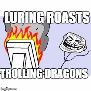 TROLL FACE COMPUTER | LURING ROASTS; TROLLING DRAGONS | image tagged in troll face computer | made w/ Imgflip meme maker