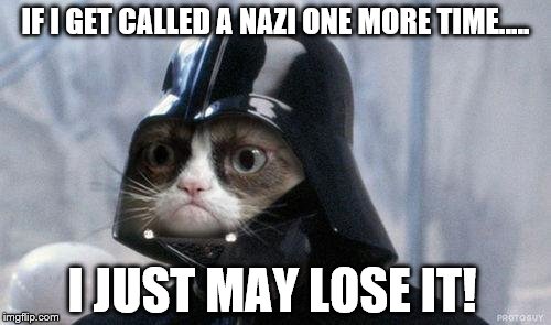 Grumpy Cat Star Wars Meme | IF I GET CALLED A NAZI ONE MORE TIME..... I JUST MAY LOSE IT! | image tagged in memes,grumpy cat star wars,grumpy cat | made w/ Imgflip meme maker