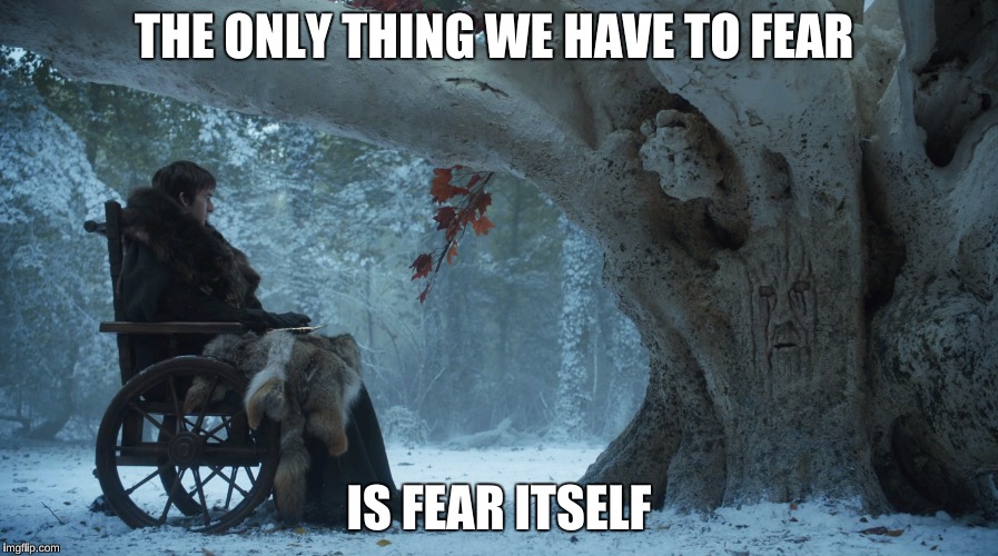 Bran Flakes | THE ONLY THING WE HAVE TO FEAR; IS FEAR ITSELF | image tagged in game of thrones,bran stark,fdr | made w/ Imgflip meme maker