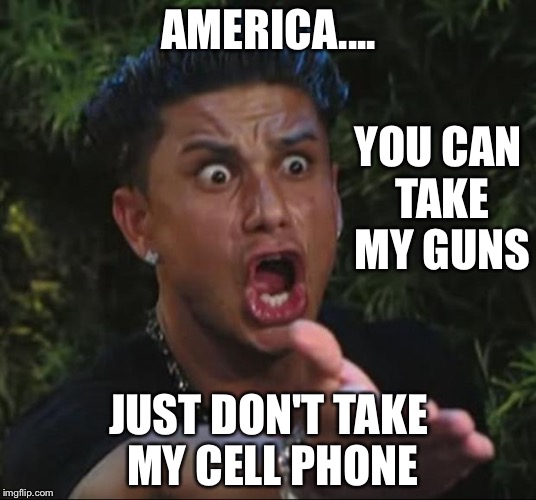 DJ Pauly D | AMERICA.... YOU CAN TAKE MY GUNS; JUST DON'T TAKE MY CELL PHONE | image tagged in memes,dj pauly d | made w/ Imgflip meme maker