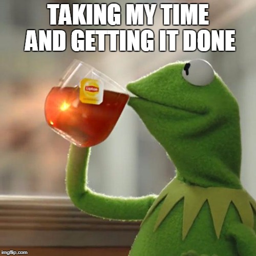 But That's None Of My Business | TAKING MY TIME AND GETTING IT DONE | image tagged in memes,kermit the frog | made w/ Imgflip meme maker