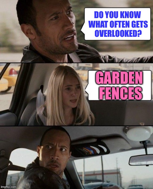 The Rock Driving Meme | DO YOU KNOW WHAT OFTEN GETS OVERLOOKED? GARDEN FENCES | image tagged in memes,the rock driving | made w/ Imgflip meme maker