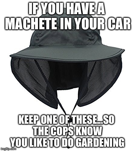 gardening 101 | IF YOU HAVE A MACHETE IN YOUR CAR; KEEP ONE OF THESE...SO THE COPS KNOW YOU LIKE TO DO GARDENING | image tagged in gardening | made w/ Imgflip meme maker