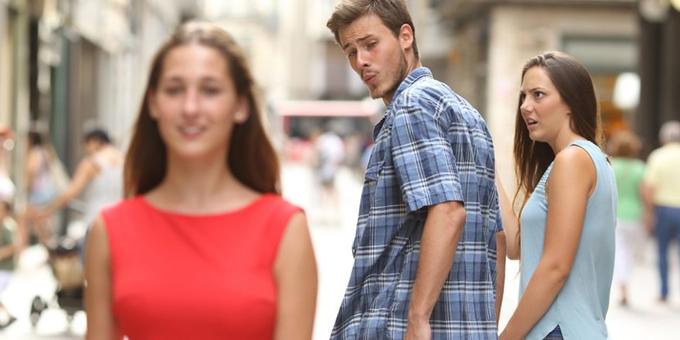 High Quality Man looking at woman Blank Meme Template