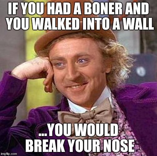 Creepy Condescending Wonka | IF YOU HAD A BONER AND YOU WALKED INTO A WALL; ...YOU WOULD BREAK YOUR NOSE | image tagged in memes,creepy condescending wonka | made w/ Imgflip meme maker