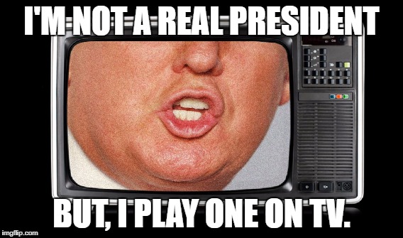 TRUMP TV | I'M NOT A REAL PRESIDENT; BUT, I PLAY ONE ON TV. | image tagged in trump,trump tv,trump television,i'm not a real president but i play one on tv | made w/ Imgflip meme maker