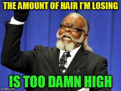 Too Damn High Meme | THE AMOUNT OF HAIR I'M LOSING IS TOO DAMN HIGH | image tagged in memes,too damn high | made w/ Imgflip meme maker