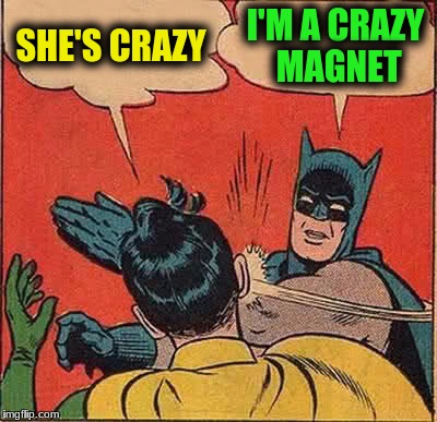 Batman Slapping Robin Meme | SHE'S CRAZY I'M A CRAZY MAGNET | image tagged in memes,batman slapping robin | made w/ Imgflip meme maker