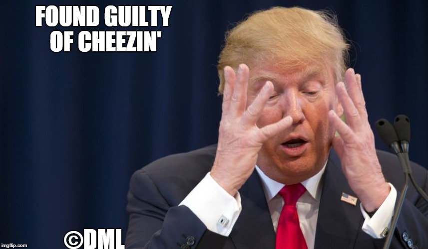 Guilty of Cheezin'?? | FOUND GUILTY OF CHEEZIN'; ©DML | image tagged in donald trump,cheese,cheezits,president cheeto | made w/ Imgflip meme maker