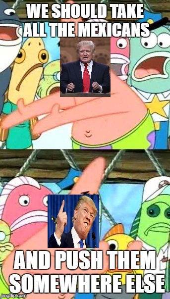 Put It Somewhere Else Patrick Meme | WE SHOULD TAKE ALL THE MEXICANS; AND PUSH THEM SOMEWHERE ELSE | image tagged in memes,put it somewhere else patrick | made w/ Imgflip meme maker