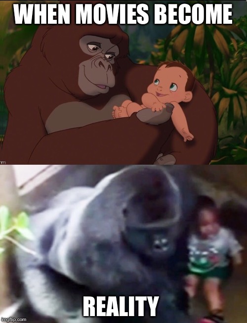 Harambe | WHEN MOVIES BECOME; REALITY | image tagged in funny | made w/ Imgflip meme maker